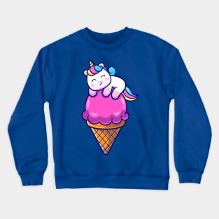 Cute Unicorn On Ice Cream Cone Cartoon Crewneck Sweatshirt